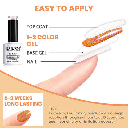 Holographic Nail Polish Classic Orange Gel Polish Soak off Nail Gel Ideal for Nail Salon DIY at Home with Beauty Gift UV LED Lamp Required