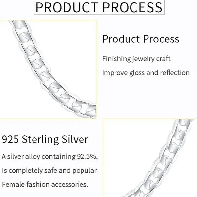 Wholesale 925 Sterling Silver Fashion Jewelry Sets 4MM/6MM/8MM Curb Link Chain Necklace Bracelet for Women and Men Fashion Wedding Party Engagement Jewelry Gift-Genuine Sterling Silver