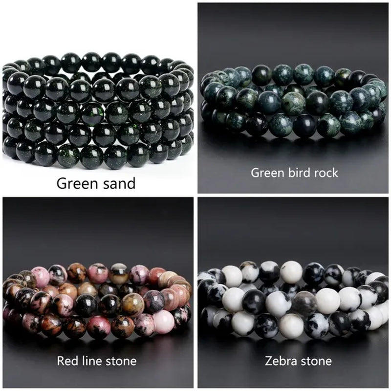 Hot Sale 6-8mm Unisex Natural Stone Bracelet Malachite/Tiger Eye/amethyst/agate/gemstone Bracelet Round Bead Elastic Bracelet Handmade Chakra Treatment Stone Jewelry Ladies Mens Girls