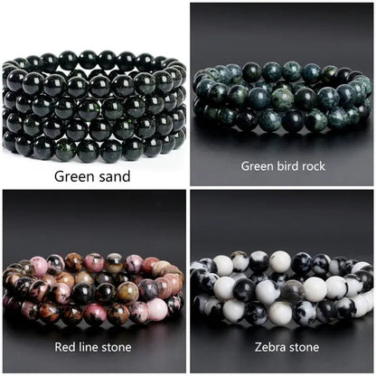 Hot Sale 6-8mm Unisex Natural Stone Bracelet Malachite/Tiger Eye/amethyst/agate/gemstone Bracelet Round Bead Elastic Bracelet Handmade Chakra Treatment Stone Jewelry Ladies Mens Girls
