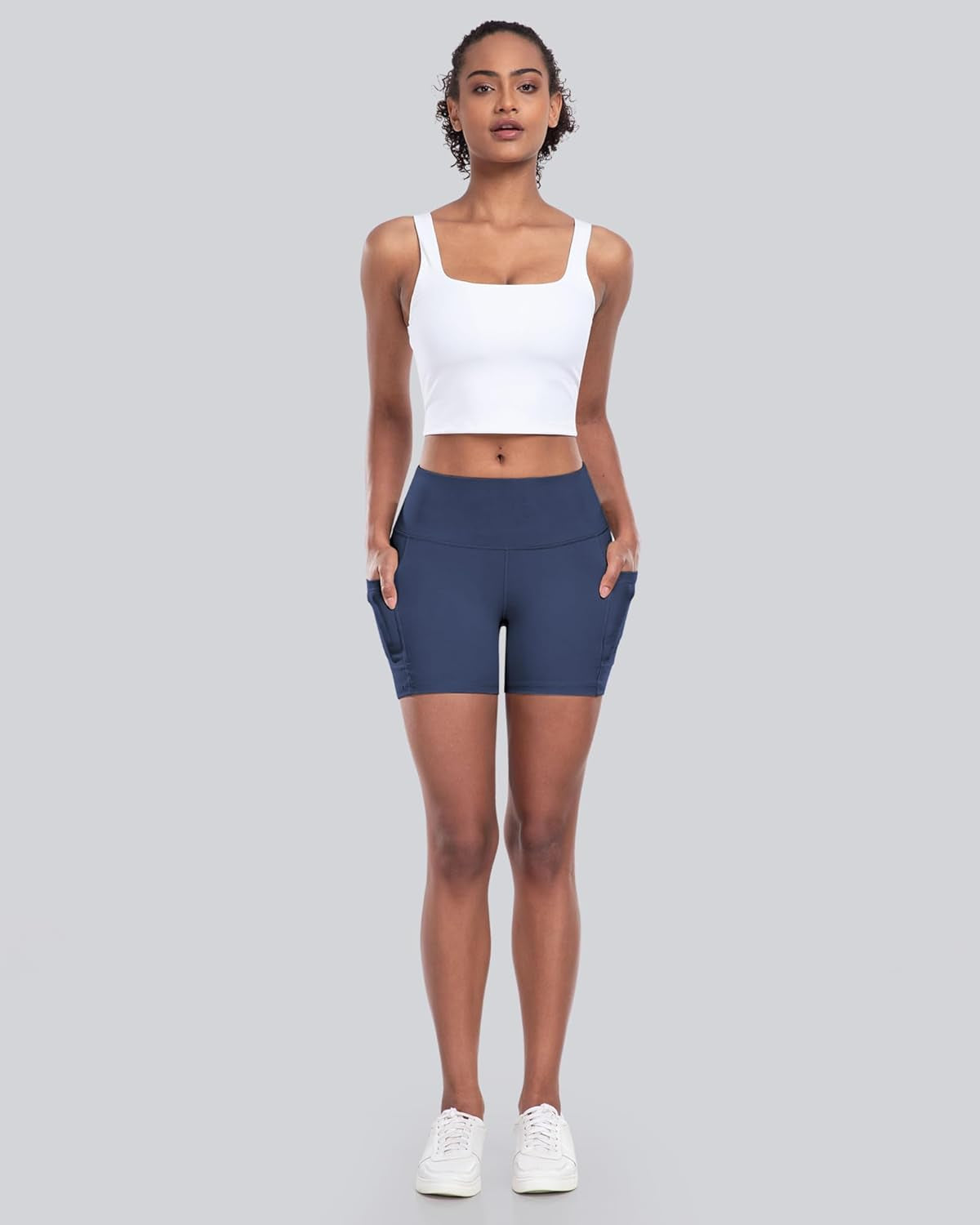 Womens Biker Shorts with Pockets: High Waisted Tummy Control Spandex Workout Yoga Athletic Gym Shorts 4 Packs