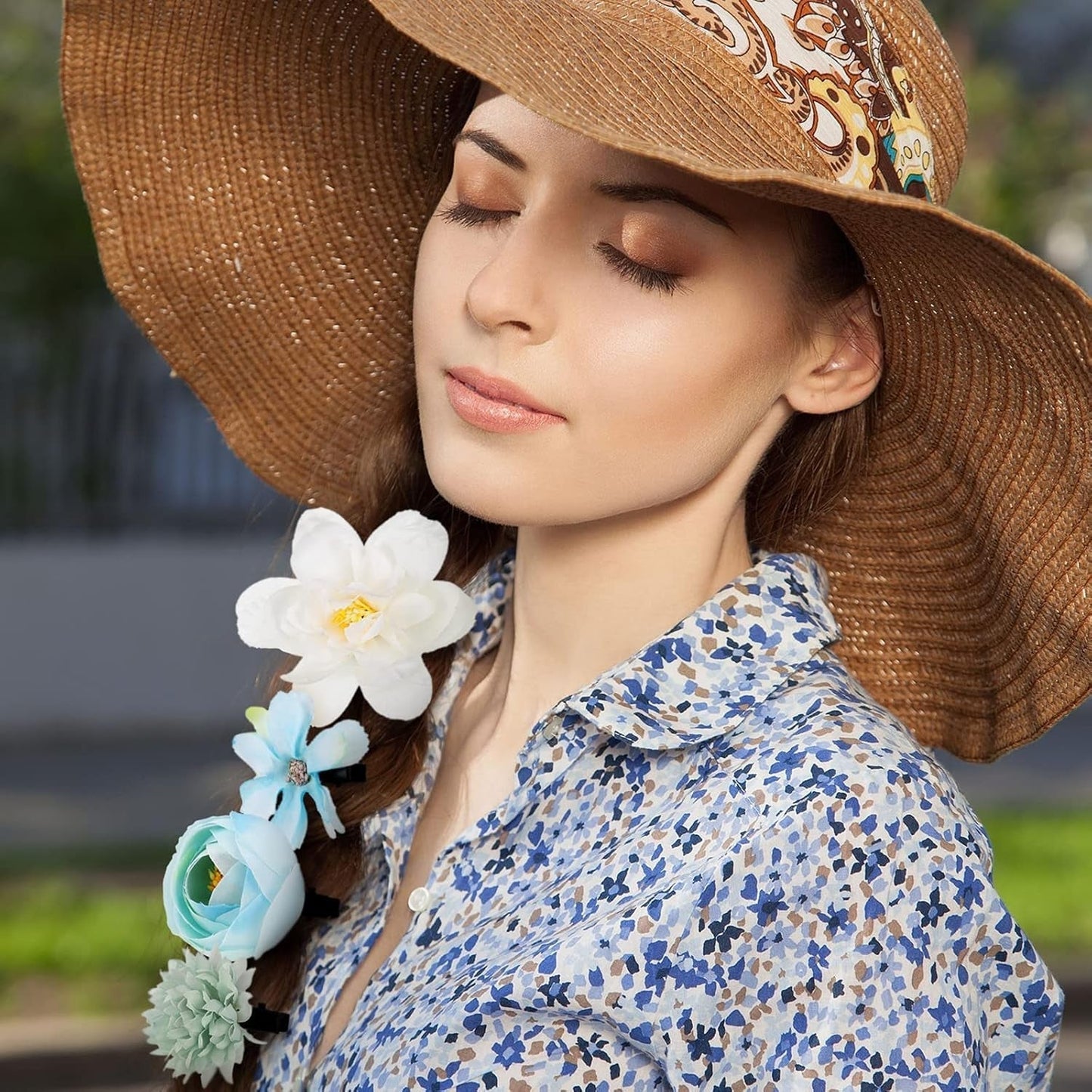 21 Pcs Flower Hair Clip Rose Hair Clips Barrettes for Women Flower Accessories Boho Bride Claw Clip Hairpin Brooch Pin Headpiece for Wedding(Blue)