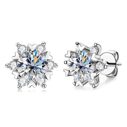 Fashion Cubic Zirconia Snowflake Flower Stud Earrings for Women Daily Casual Accessories Christmas Gift - WORLD TIME VISITS