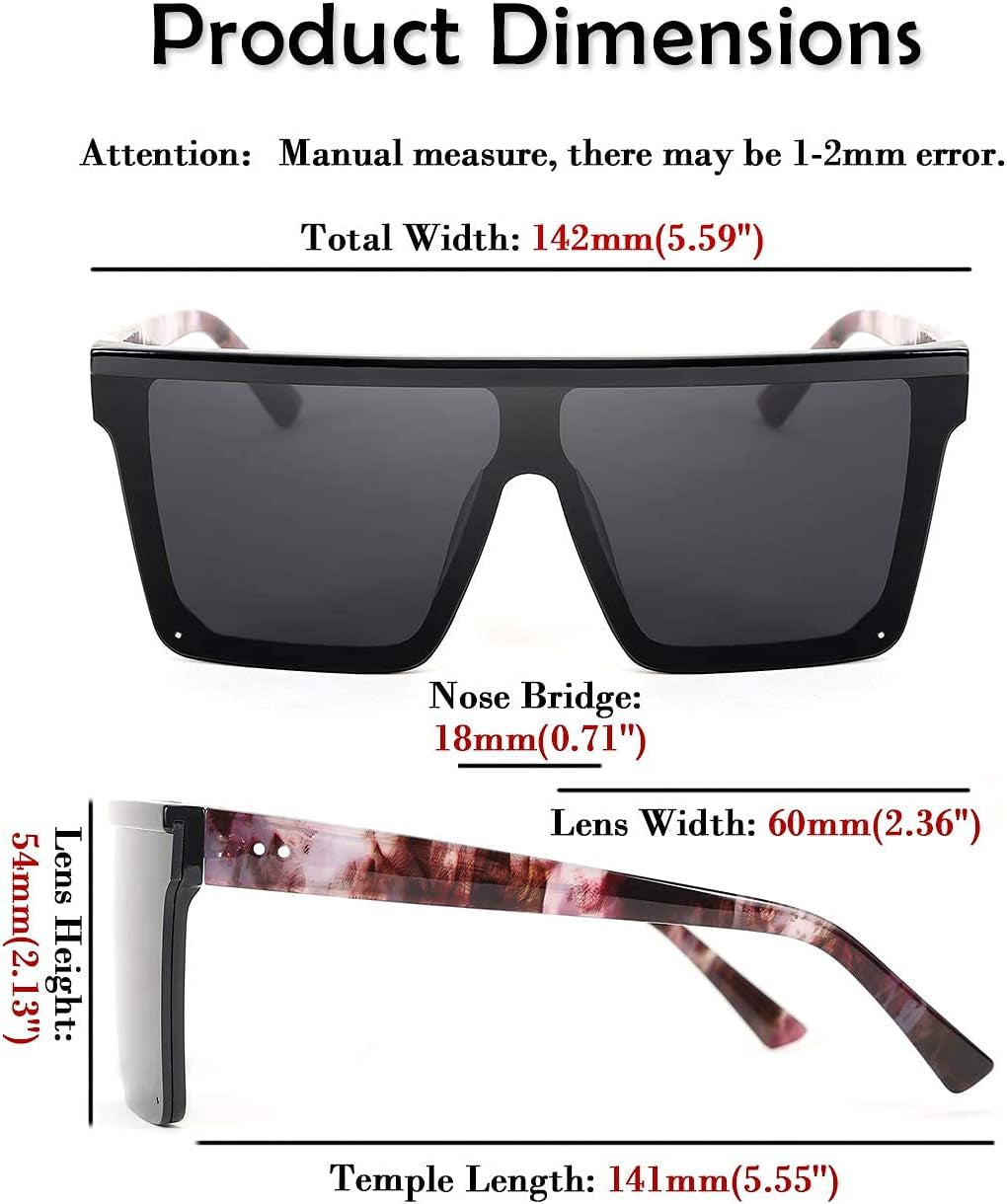 Oversized Sunglasses Mens Womens Flat Top Square Trendy Visor Shades UV400 B2470