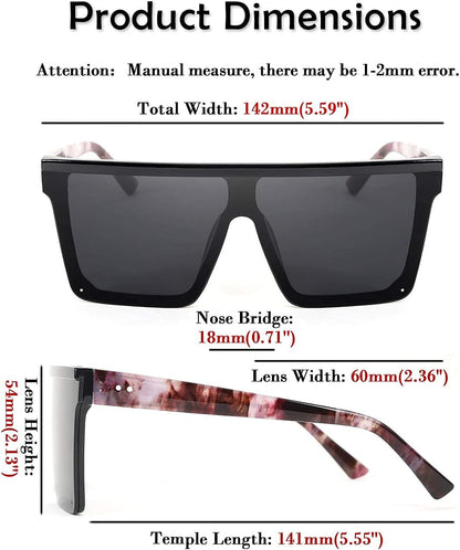 Oversized Sunglasses Mens Womens Flat Top Square Trendy Visor Shades UV400 B2470