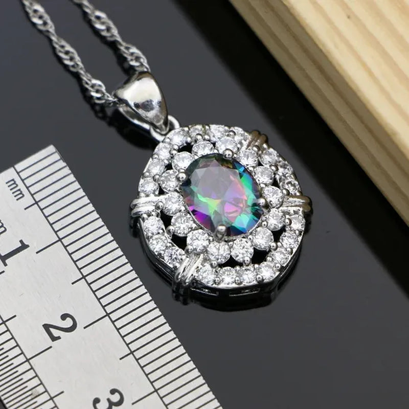 Work & Leisure Style 925 Silver Jewelry Sets Sapphire Garnet Emerald Ruby Topaz Wedding Jewelry Set for Women
