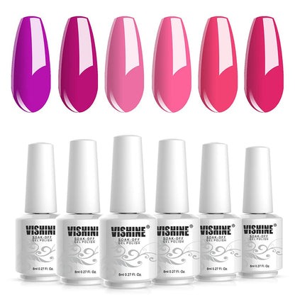 Hot Pink Fuchsia Gel Nail Polish Set - 6PCS Colors Magenta Purple Gel Polish, Soak off Gel Polish Set Nail Art LED UV Nail Lamp Cured,8Ml Each Bottle Nail Gel Kit Glamour Gifts