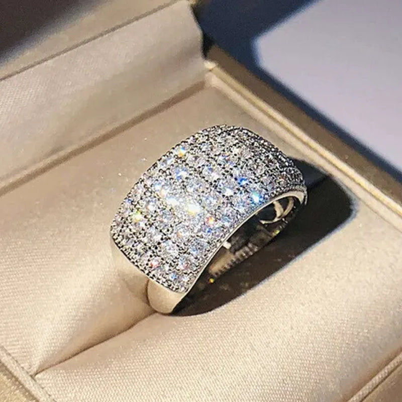 New Fashion 925 Sterling Silver Micro Pave Diamond Wide Rings for Women Bridal Wedding Band Ring Jewelry