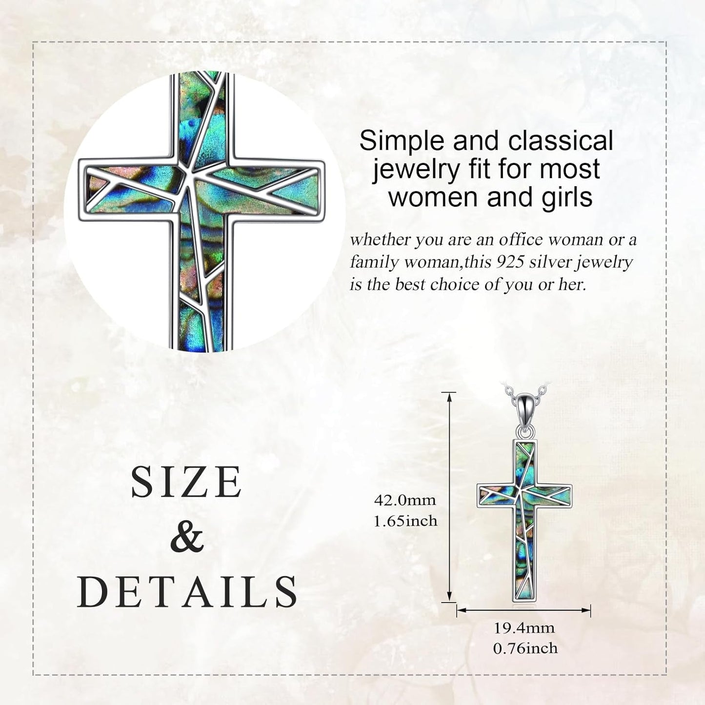 Religious Cross Pendant Necklace Sterling Silver Abalone Shell Cross Pendant Gifts for Women Men Jewelry