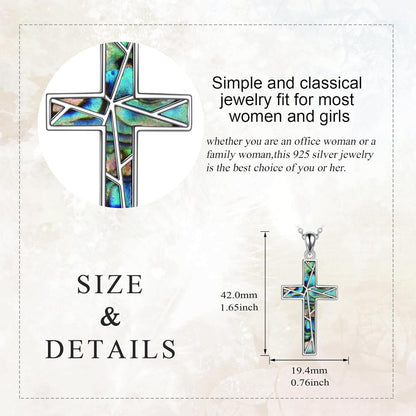 Religious Cross Pendant Necklace Sterling Silver Abalone Shell Cross Pendant Gifts for Women Men Jewelry