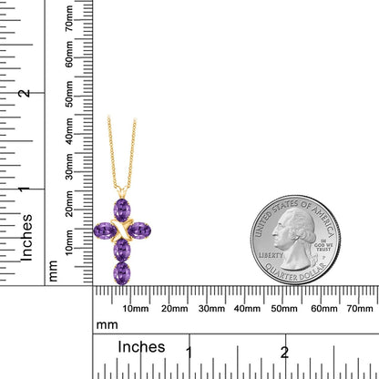 Gemstone Birthstone Cross Necklace | 18K Yellow Gold Plated Silver | Christian Gifts | Oval 6X4MM | Jesus Christian Religious Crucifix Pendant Necklace for Women | 18 Inch Silver Chain - WORLD TIME VISITS