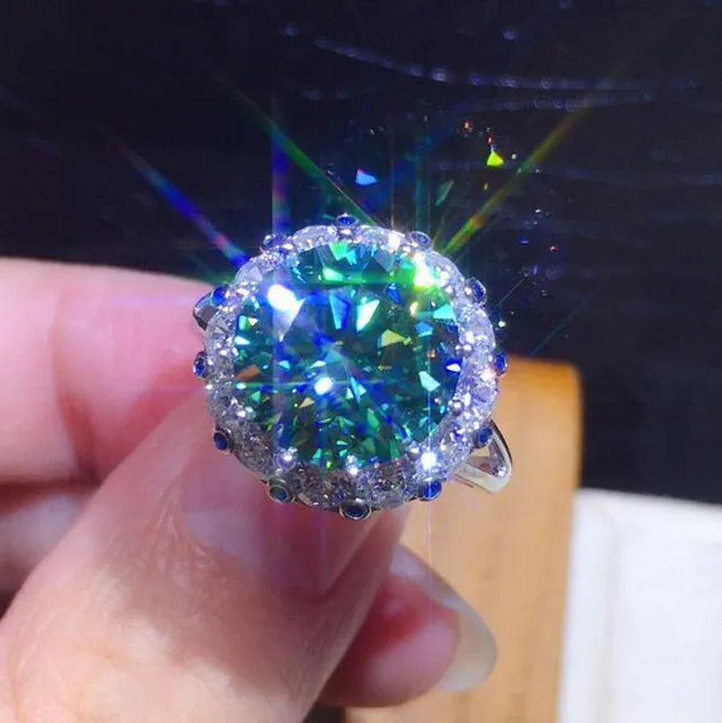 Fashion Jewelry 925 Sterling Silver Blue Green Moissanite Diamond Opening Adjustable Ring