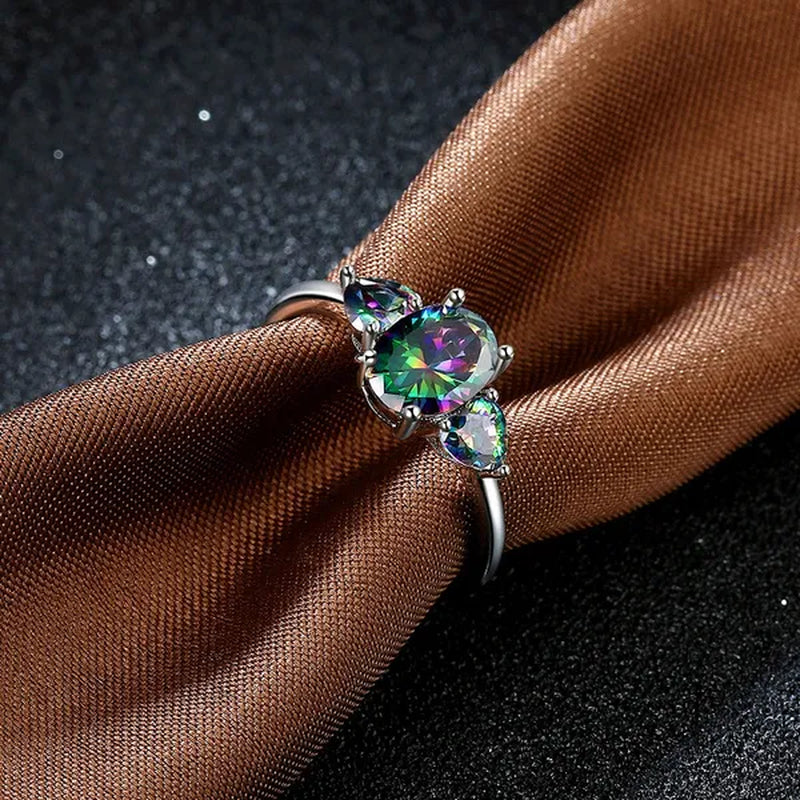1 Piece - 6*8Mm Oval MYSTICAL Heart Topaz Cocktail Rings Size 6/7/8/9/10