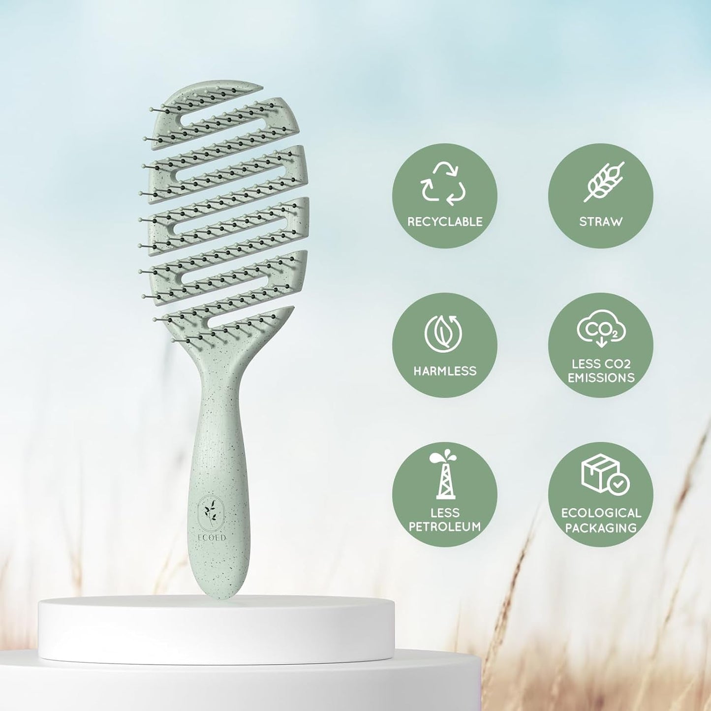 Detangler Hairbrush, Vented Detangling Brush for Curly, Thick, and Straight Hair, Dry and Wet, Quick Smoothing for Women and Men, Eco-Friendly & Sustainable Material (Green)