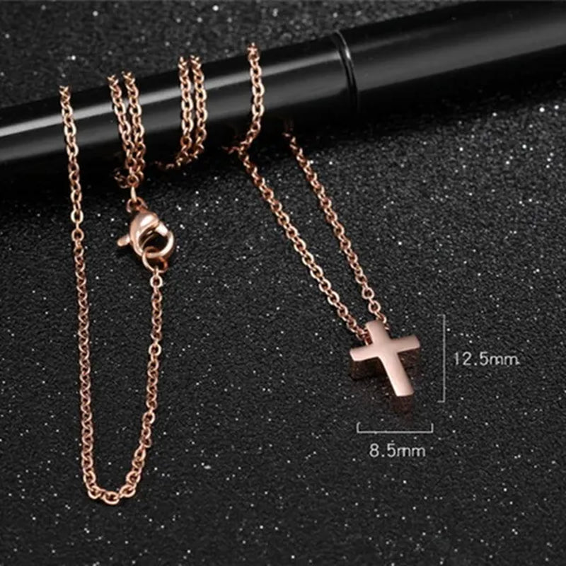 Simple Style Small Tiny Cute Cross Pendant Silver / Black / Rose Gold Exquisite Choker Necklace 316L Stainless Titanium Steel Women Fashion Jewelry From Milkle Gift