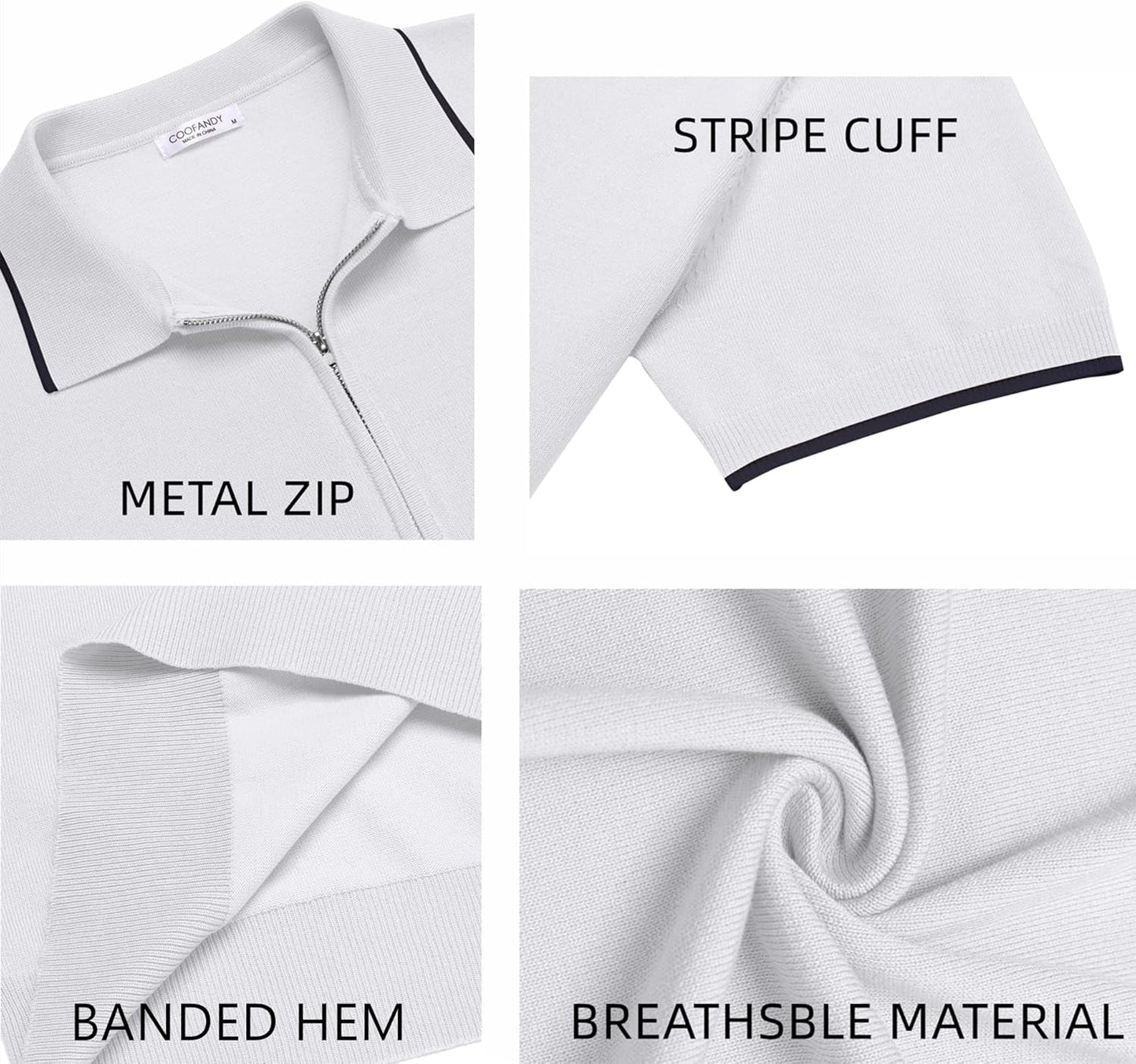 Men'S Zipper Polo Shirt Casual Knit Short Sleeve Polo T Shirt Classic Fit Shirts