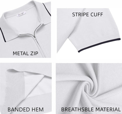 Men'S Zipper Polo Shirt Casual Knit Short Sleeve Polo T Shirt Classic Fit Shirts