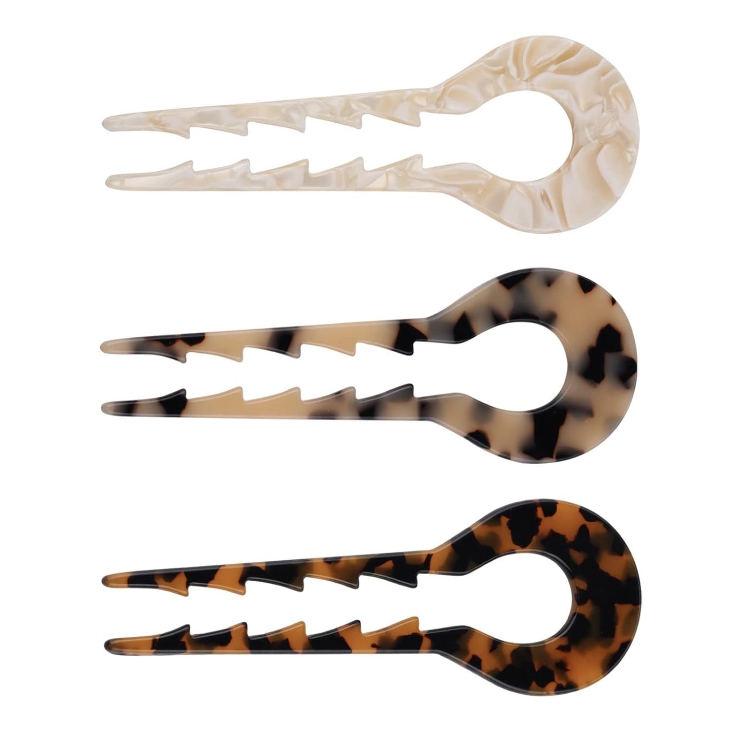 5.3Inch U Shaped Acetate 2 Prong Bun French Pin, Hair Fork for Women(Pack of 3)