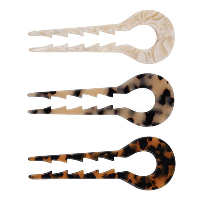 5.3Inch U Shaped Acetate 2 Prong Bun French Pin, Hair Fork for Women(Pack of 3)