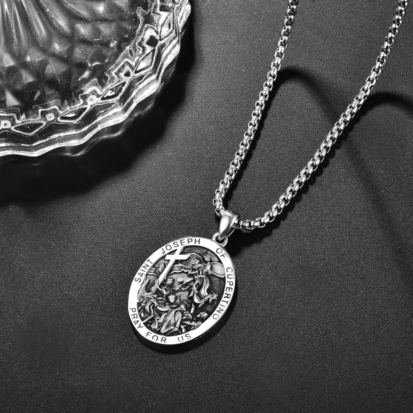 925 Sterling Silver Patron Saint Medals | Amulet Necklace Protection Jewelry for Men with 2.5Mm 22"+2" Rolo Chain
