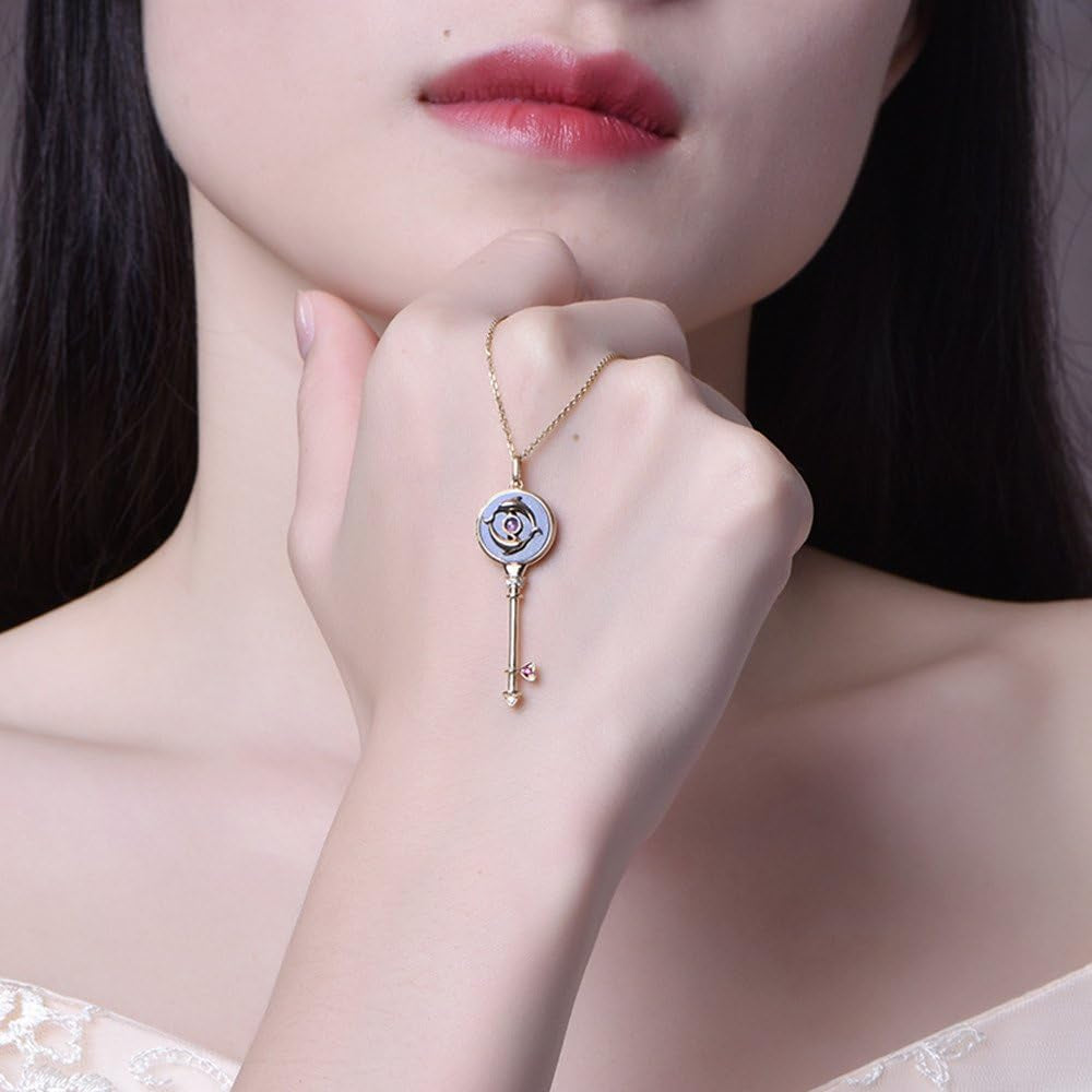 Lapis Lazuli Red Tourmaline Diamond Key Pendant Necklace Solid 14K Yellow Gold Unique Dolphin Lazurite