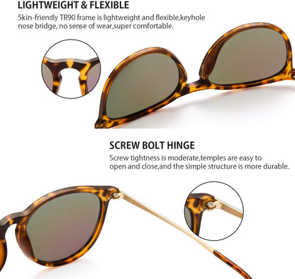Sunglasses Womens Men Polarized UV Protection Trendy Vintage Retro round Mirrored Lens Sunglasses for Women