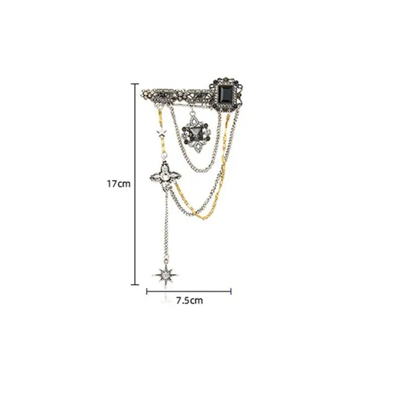Fashion Black Six-Pointed Star Crystal Tassel Pendant Brooch Retro Pin Baroque Gemstone Decoration Simple Personality Rhinestone Zircon Square Flower Brooch Women and Men Unisex Clothing Accessories Wedding Engagement Bride Anniversary Party Jewelry Gift