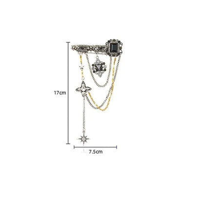 Fashion Black Six-Pointed Star Crystal Tassel Pendant Brooch Retro Pin Baroque Gemstone Decoration Simple Personality Rhinestone Zircon Square Flower Brooch Women and Men Unisex Clothing Accessories Wedding Engagement Bride Anniversary Party Jewelry Gift