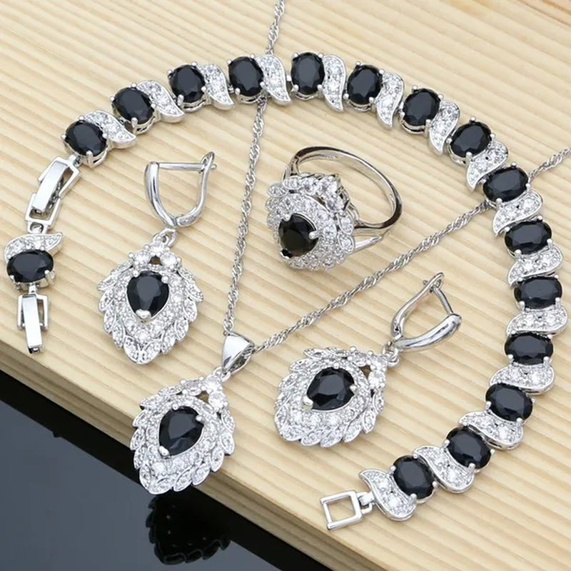 5 Colors Jewelry Set for Women Blue Sapphire Gemstone 925 Silver Jewelry Sets Drop Earrings for Wedding Women Gift