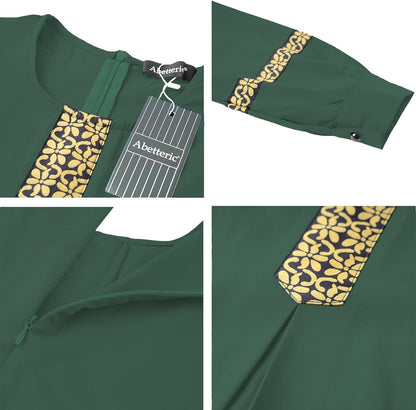 Womens Long Sleeve Ethnic Style Zipper Muslim Dresses Abaya with Hijabs
