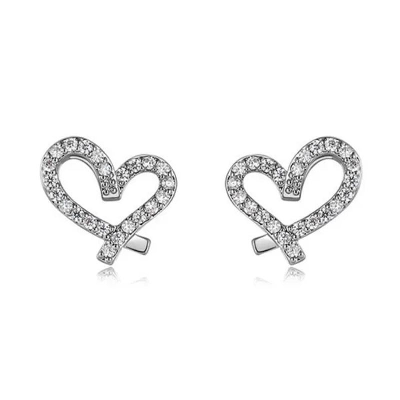 Earrings for Women Silver Bar Setting Lab Diamond Heart Stud Earrings Bridal Wedding Party Fashion Accessories