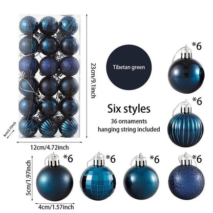 36Pcs/Box 4CM Glitter Christmas Balls Xmas Tree Hanging Pandent Balls Rose Gold Silver Green Red Blue New Year Christmas Home Decor