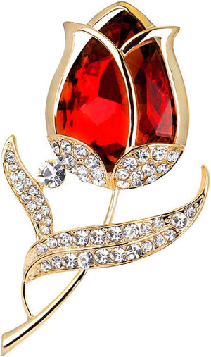 Gold Bee Pin Jewelry Rose Alloy Diamond-Studded Fashion Flower Luxury Brooch Atmosphere Brooch Womens Christmas (Red, One Size)