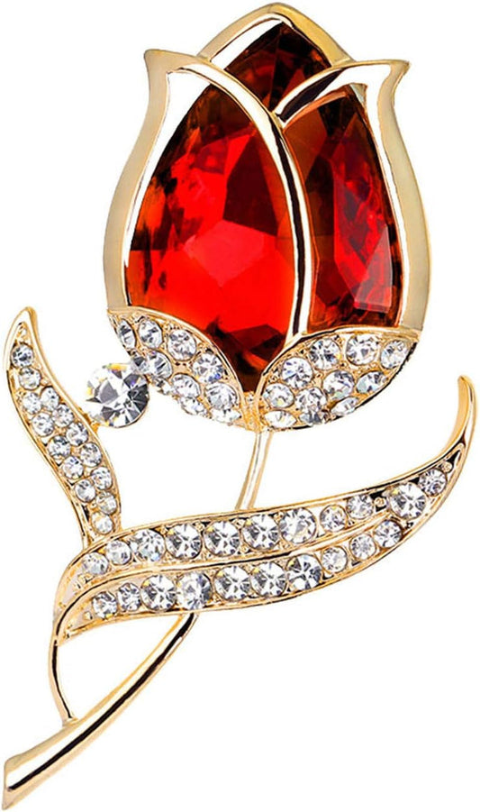 Gold Bee Pin Jewelry Rose Alloy Diamond-Studded Fashion Flower Luxury Brooch Atmosphere Brooch Womens Christmas (Red, One Size)