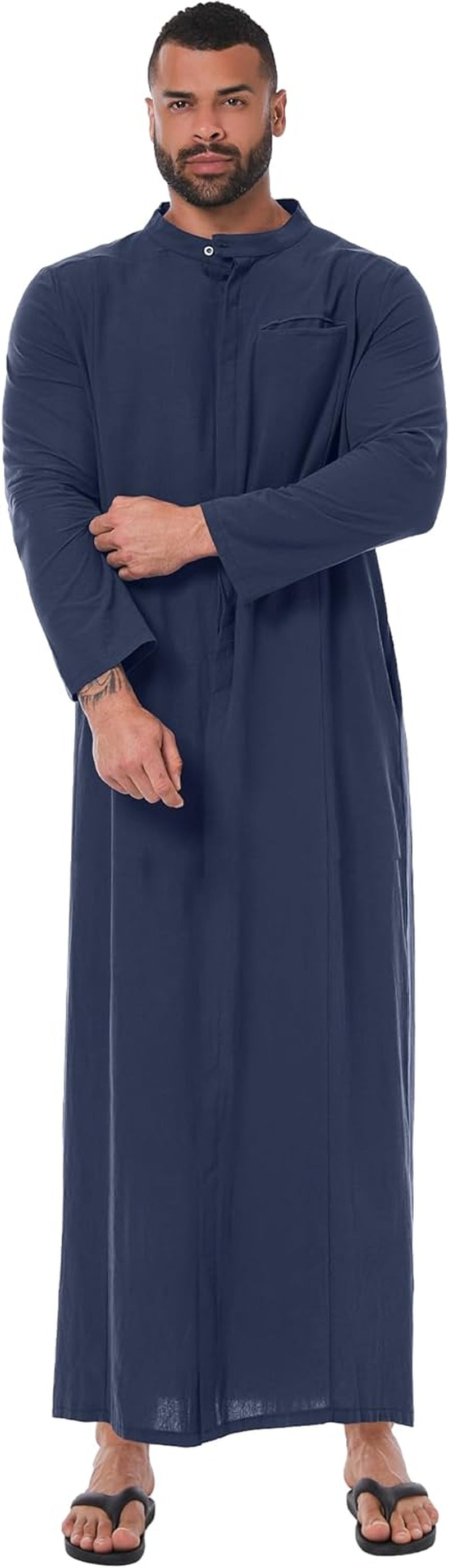 Kaftan for Men Long Sleeve Muslim Thobe for Men Button down Men Kaftan Thobe