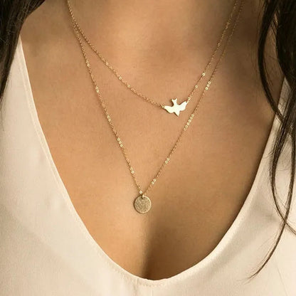 SOAR Bird Necklace / Layering Necklace / Peace Dove Necklace / Delicate Gold Necklace / Dove Necklace / Bird Necklace Layered - WORLD TIME VISITS