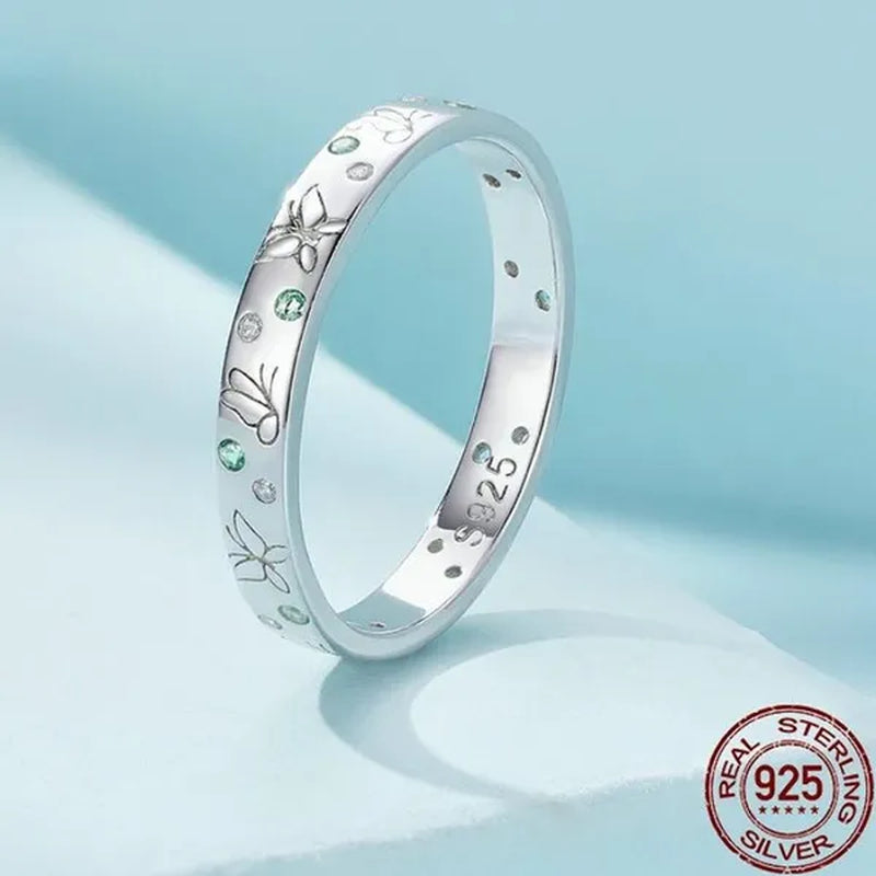 Original Ring 925 Sterling Silver Green Zircon Butterfly Fashion Ring for Women - WORLD TIME VISITS