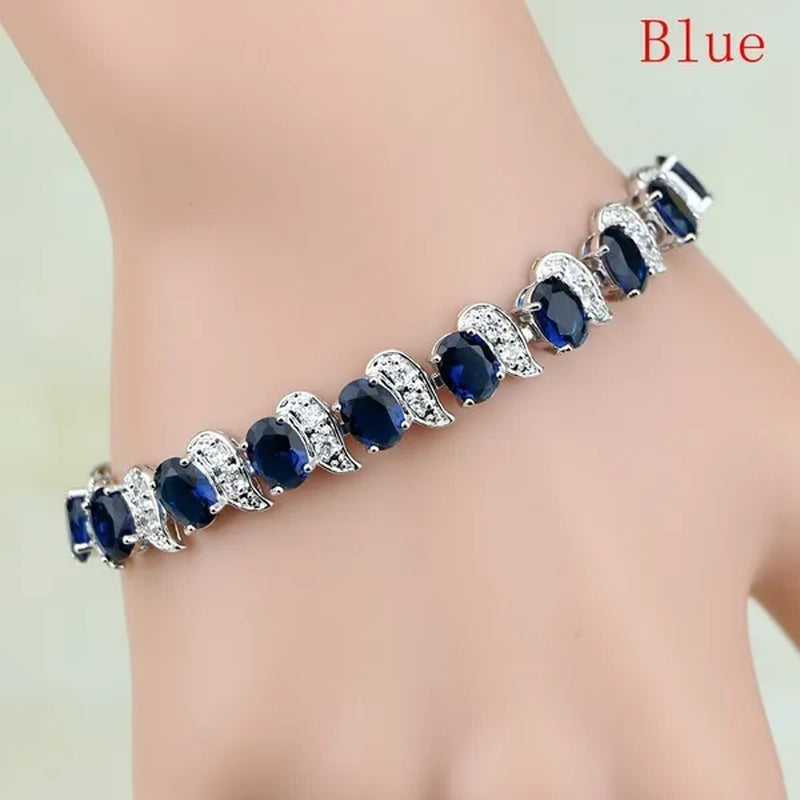 Red Ruby White topaz 925 Sterling Silver Jewelry Charm Bracelet Christmas Gifts For Women