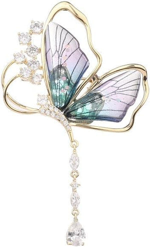 Diamond Inlaid Purple Butterfly Tassel Brooch with High-End Feel, Semi Transparent Insect Butterfly Breast Flower