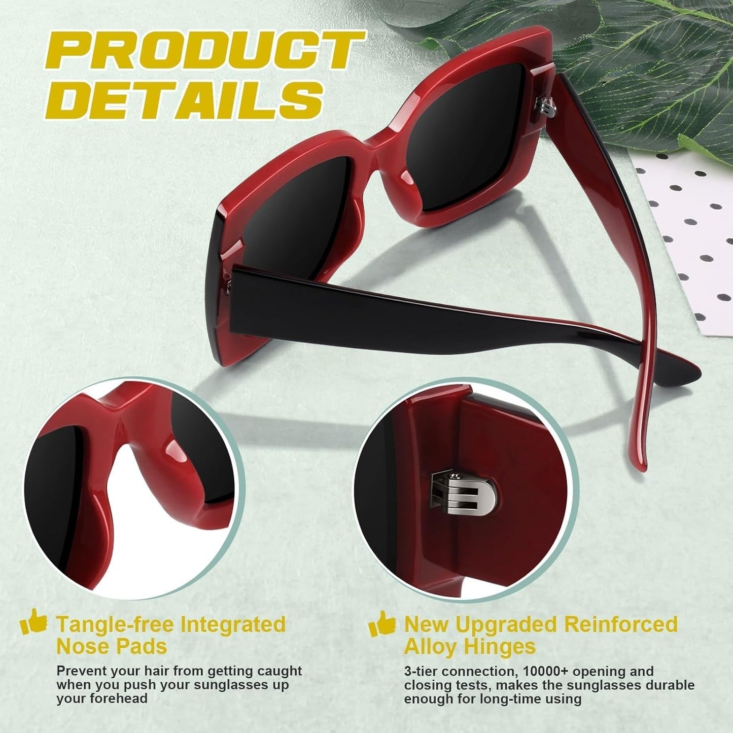 GQUEEN Oversized Square Frame Sunglasses Womens Retro Vintage Trendy Shades,S904
