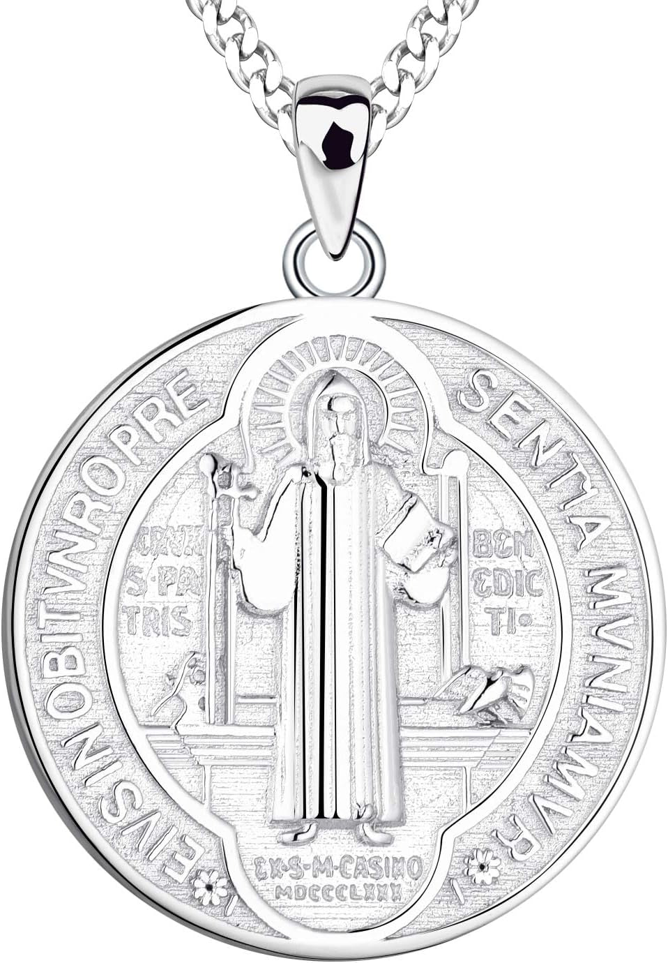 Saint Benedict Necklace 925 Sterling Silver Patron Saint Benedict Medal Pendant Amulet Protection Religious Jewelry for Men Women - WORLD TIME VISITS