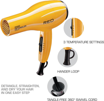 2000 Ceramic Hair Dryer, Professional Salon Blow Dryer 3 Attachments Included, 2 Detangler Piks, 1 Air Concentrator (Yellow)