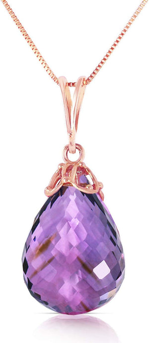 7 Carat 14K Solid Rose Gold Necklace with Natural Briolette-Shaped Amethyst Pendant
