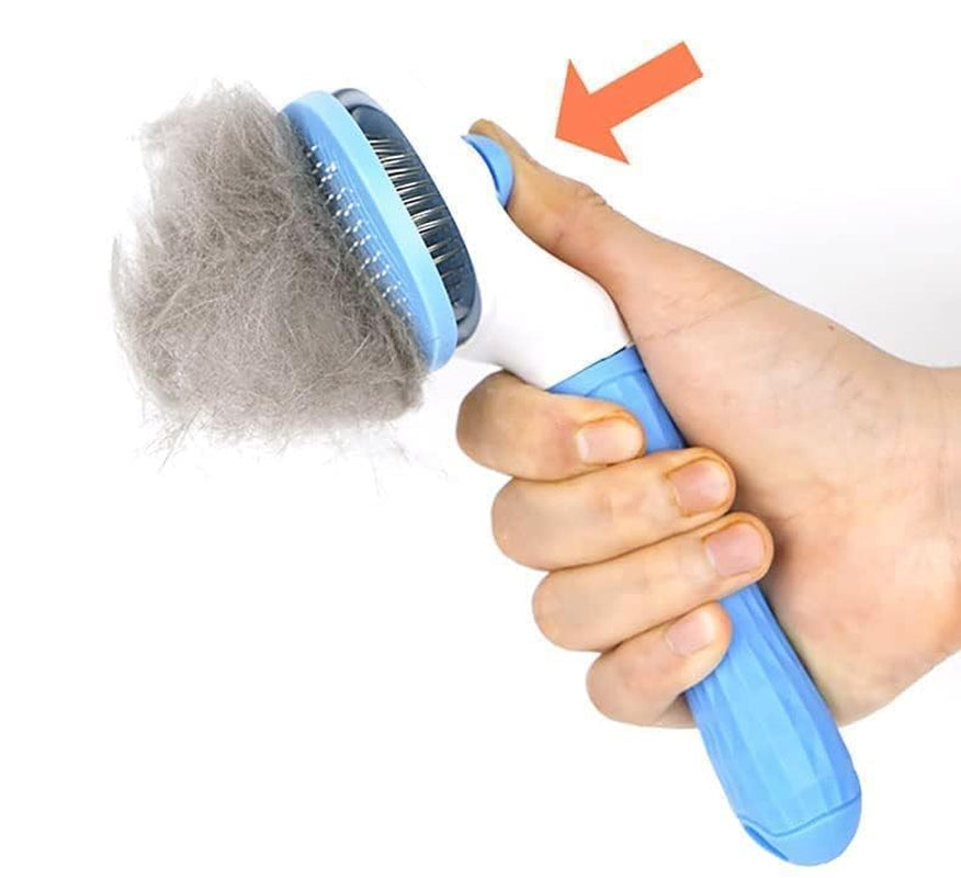 Self-Cleaning Slicker Brush for Pet Grooming, Smooth Handle with Cleaning Button for Cat and Dog Shedding, Massage and Detangling (Blue)
