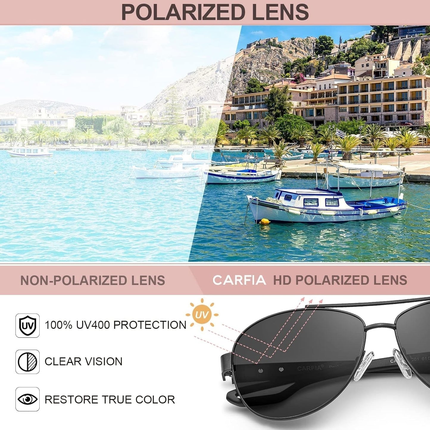 Polarized Sunglasses for Women UV Protection Ultra-Lightweight Comfort Metal Frame Driving Glasses CA3210 - WORLD TIME VISITS