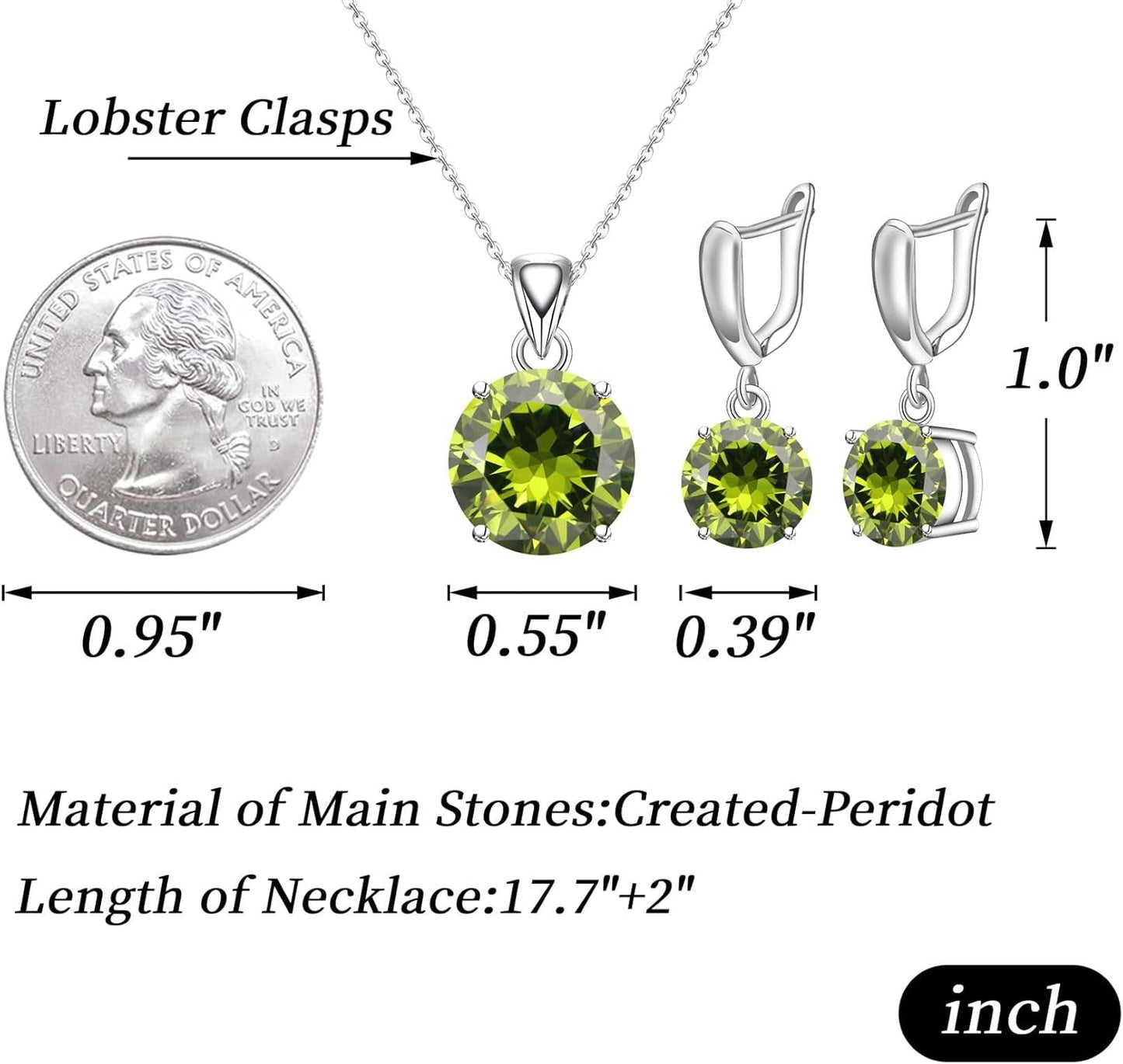 round Cubic Zirconia Necklace and Earrings Set for Women, Daily Party Prom Wedding Jewelry Sets, Valentine'S Day/Christmas/Mother'S Day/Birthday/Birthstone Gift for Wife/Mother/Friend/Sister/Daughter