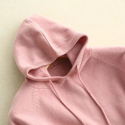 6 Colors Women Fashion Wool Pure Cashmere Casual Hooded Drawstring Pull Pullovers Plus Size S-XXL