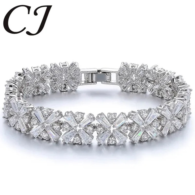 CANDICE Luxury Bridal White Gold Plated Jewelry Top Quality AAA+ Cubic Zirconia Wedding Bracelet Bangle for Bride - WORLD TIME VISITS