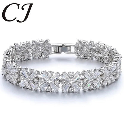 CANDICE Luxury Bridal White Gold Plated Jewelry Top Quality AAA+ Cubic Zirconia Wedding Bracelet Bangle for Bride - WORLD TIME VISITS
