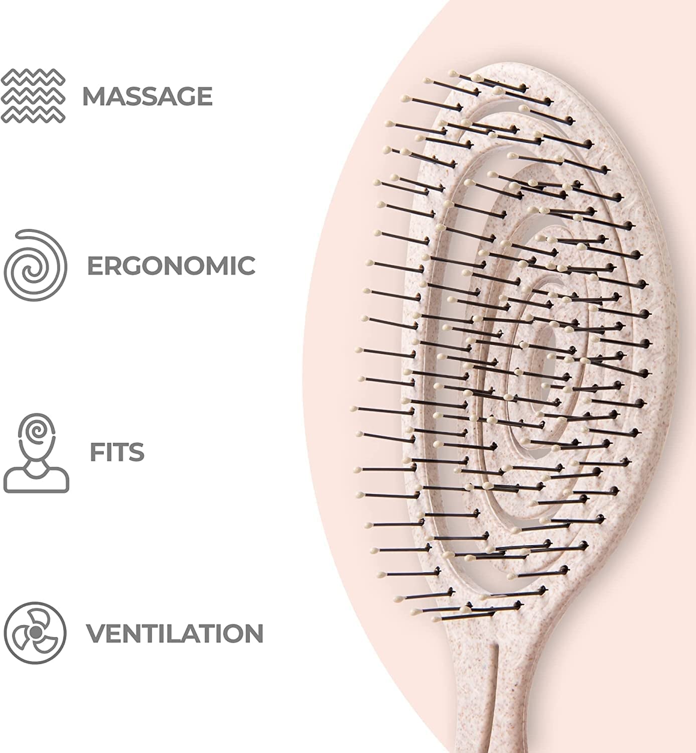 Organic Detangling Hair Brush for Women, Men & Children - Does Not Pull on Hair - Hair Straightening Brushes for Straight, Curly & Wet Hair - Unique Spiral Hairbrush